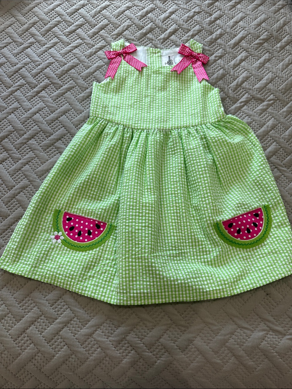 Rare Editions Girls Green Seersucker Watermelon Dress